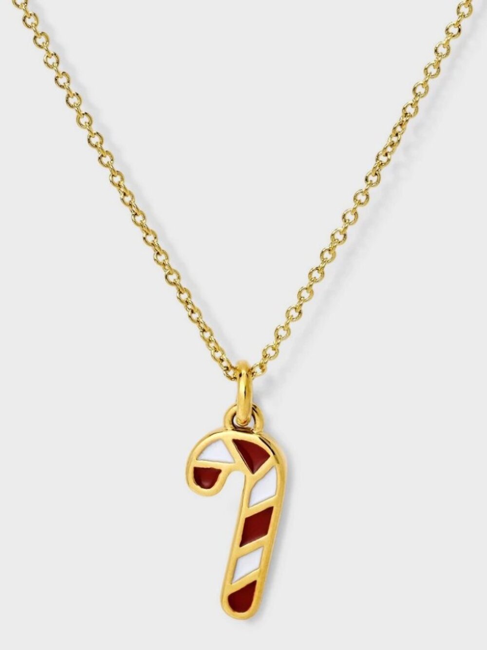 Tiny Tags 14k Gold Plated Candy Cane Enamel Pendant Necklace NWT